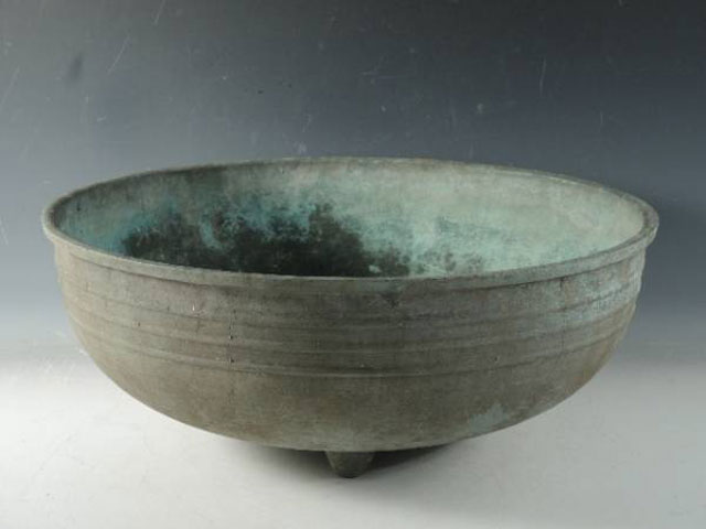 古銅 中国 千筋 彫刻 水盤